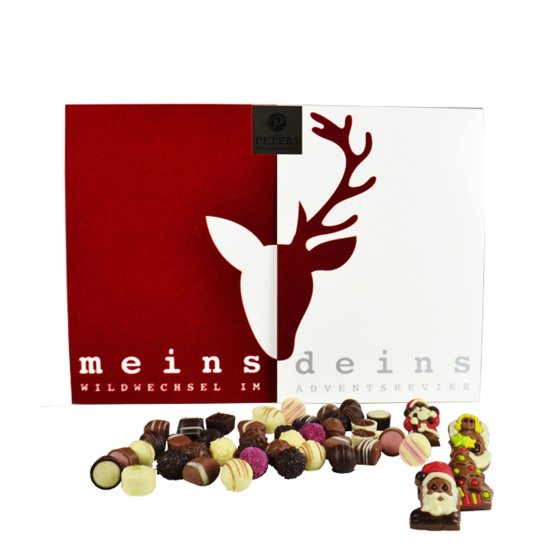Peters Adventskalender Meins und Deins mit gemischter Schokolade 290g 