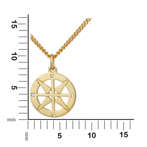Halskette Gold 375 mit Kompass-Motiv 42/45cm lang 