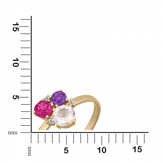 Ring Gold 585 mit Rosaquartz Amethyst Rhodolith Brillant 