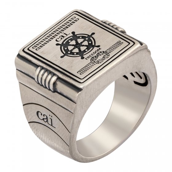 Ring 925/- Sterling Silber Siegelring matt oxidiert Sailor Wappen 