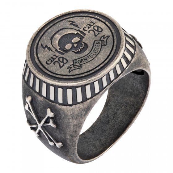 Ring 925/- Sterling Silber Siegelring matt oxidiert Rock Music Skull 