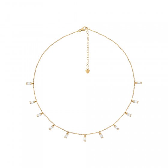 Collier 925/- Sterling Silber vergoldet Anhänger Zirkonia Baguette 