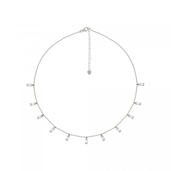 Collier 925/- Sterling Silber rhodiniert Anhänger Zirkonia Baguette 