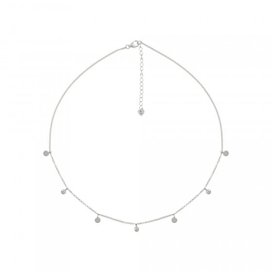 Collier 925/- Sterling Silber rhodiniert Anhänger Plättchen Zirkonia 