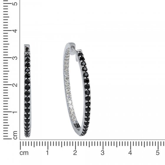 Ohrringe Silber 925 rhodiniert mit weißen und schwarzen Zirkonia-Steinen 30mm 