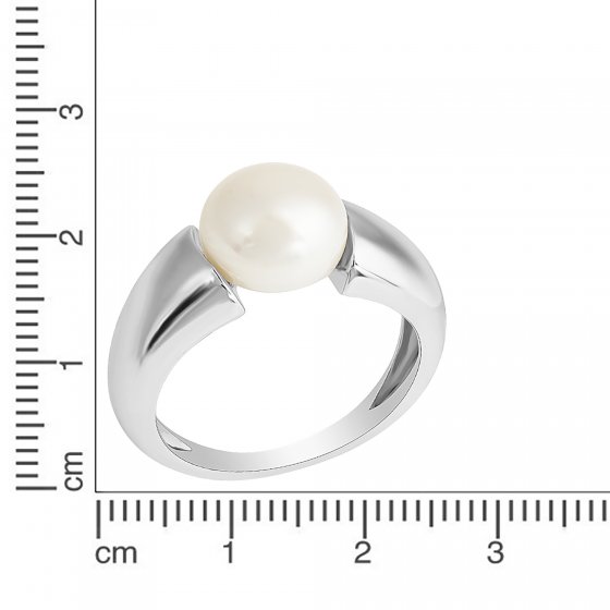 Ring Silber 925 rhodiniert mit einer weißen Perle 10-10,5mm 