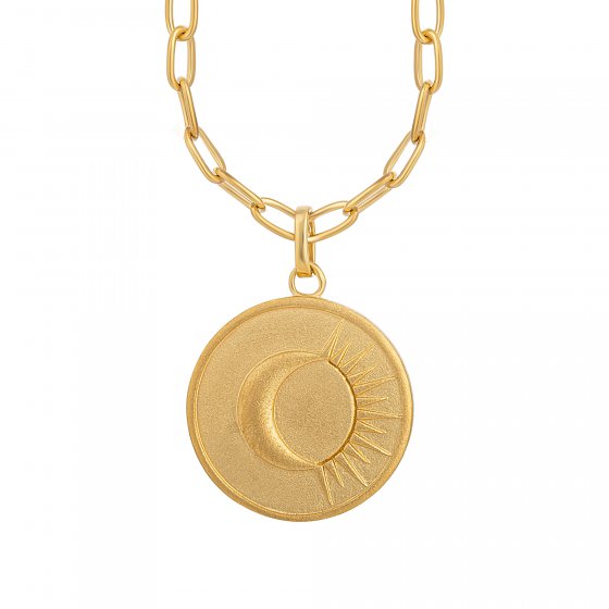 Halskette 925 Silber vergoldet Münze Kompass Sonne 