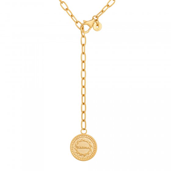 Collier 925 Silber Kette Y-Kette vergoldet Münze Sonne Karma 