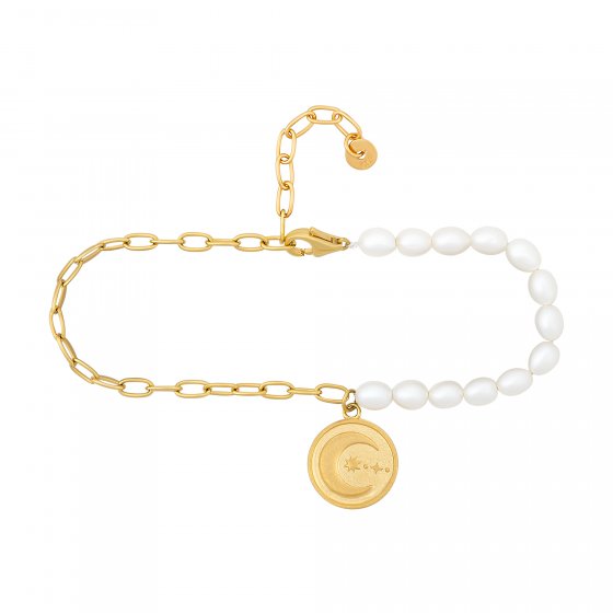 Armband 925 Silber Perlen Münze vergoldet Sonne Mond 