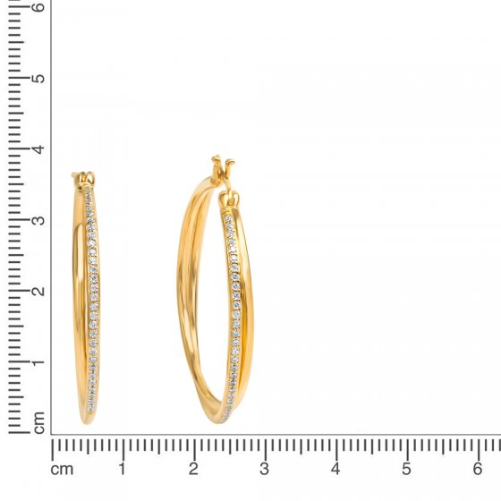 Ohrringe Silber 925 vergoldet mit weißen Zirkonia-Steinen 39mm Durchmesser 