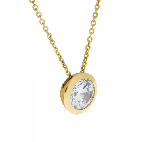 Halskette Silber 925 vergoldet 45+5cm lang mit weißem Zirkonia-Stein 8mm 