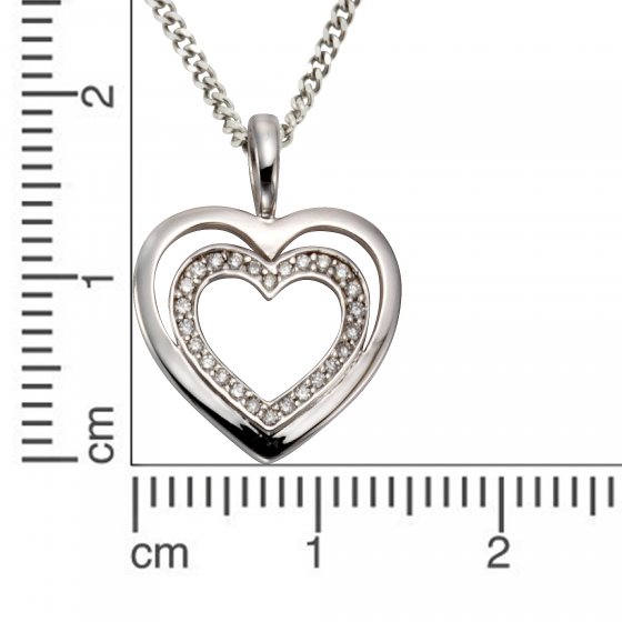 Halskette Gold 585 Herz-Anhänger 42/45cm lang mit 26 Brillanten zus. 0,11ct. 