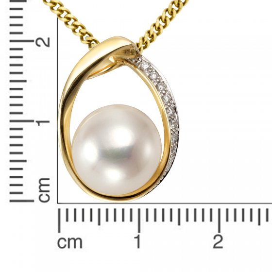 Halskette Gold 585 mit weißer Perle 10,5-11mm und 9 Brillanten zus. 0,045ct. 