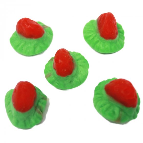 Fruchtgummi Jelly Erdbeeren mit grünem Fruchtgummi Boden halal 175g
