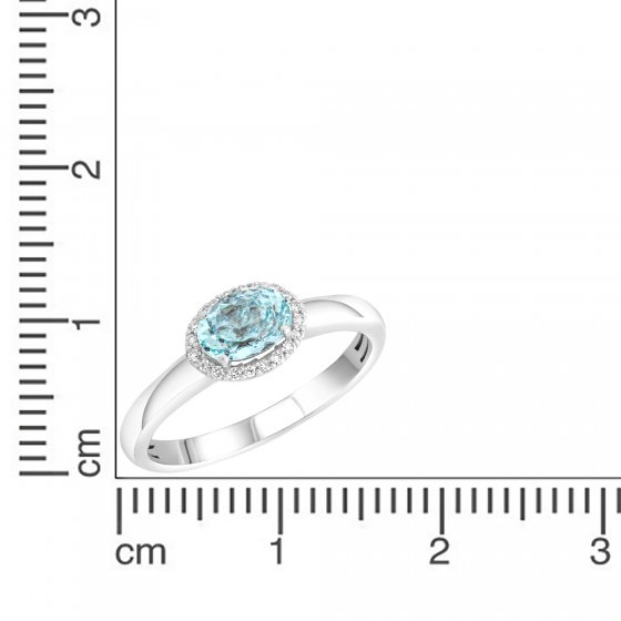 Ring Weißgold 585 mit echtem Aquamarin und 36 Diamanten 0,09ct. 