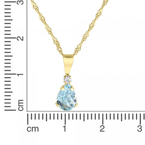 Halskette 375 Gold mit Blautopas (beh.) und Zirkonia weiß 