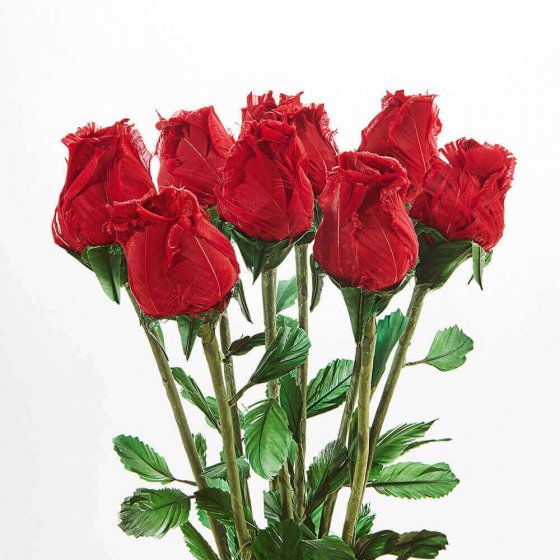 Handgefertigte Rosen aus Gänsefedern 