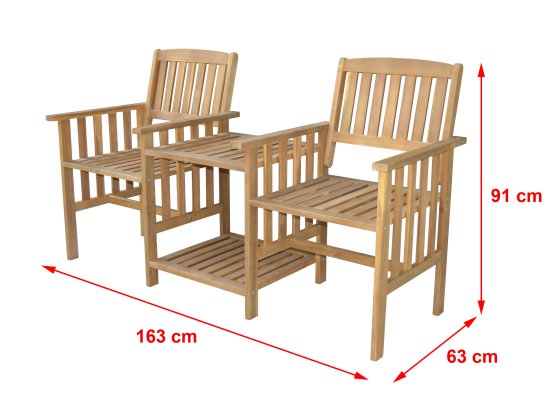 2-Sitzer-Gartenbank mit Beistelltisch klappbar, ca. 163 x 63 x 91 cm - Braun 
