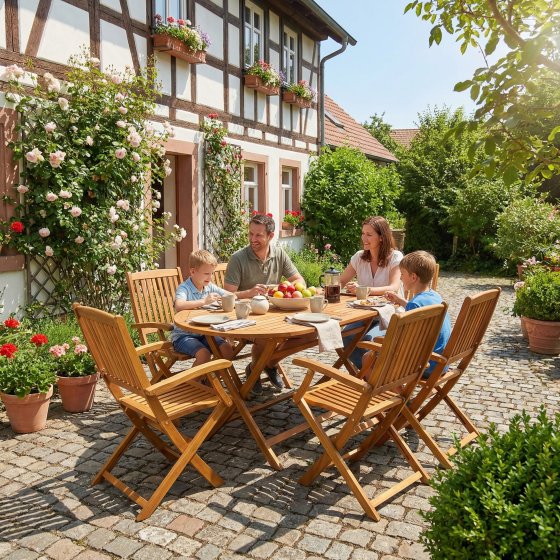 7-tlg. Sitzgruppe „Boston“ aus Akazienholz – Natürlichkeit trifft auf Komfort 