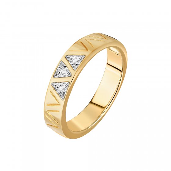 Ring 925 Sterling Silber gelb vergoldet mit Zirkonia Dreiecken 