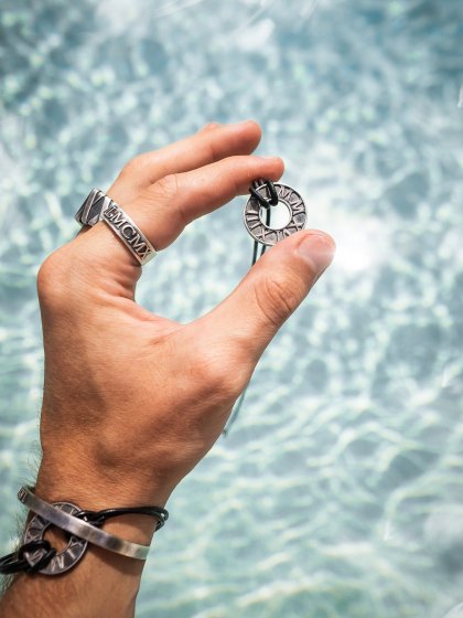 Armband 925 Silber matt-oxidiert mit Leder 