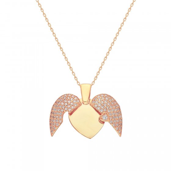 Anhänger mit Kette 925  Silber rose vergoldet Glänzend 45,5+7,5cm Zirkonia Weiß 