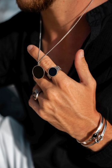 Ring 925 Sterling Silber matt oxidiert mit Onyx 