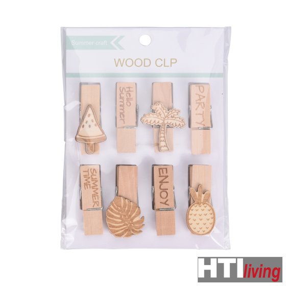 Briefklemme, 8 Stück Holz 