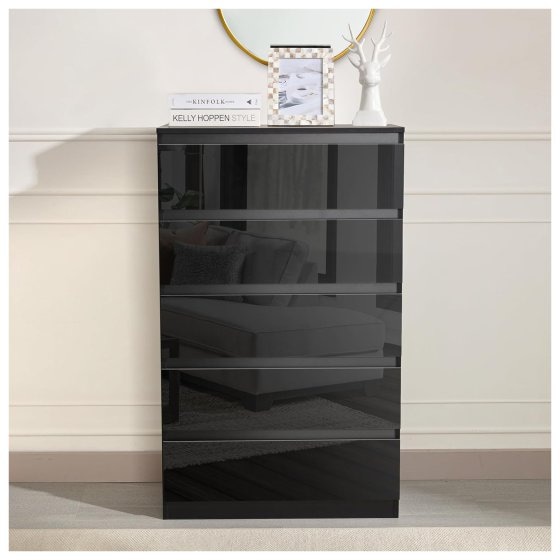 Sideboard Kenji 5 Schubladen Hochglanz Schwarz 