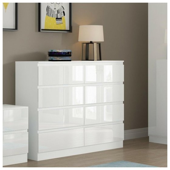 Sideboard Kenji 8 Schubladen Hochglanz Weiß 