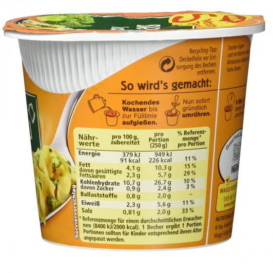 Maggi 5 Minuten Terrine Broccoli Nudeltopf Gemüsenudeltopf 51g 