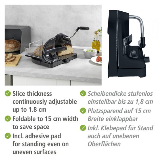Brotschneidemaschine Schwarz, inkl. Restehalter
