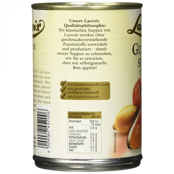 Lacroix Gulasch Suppe zartes Rindfleisch pikant gewürzt 400ml 