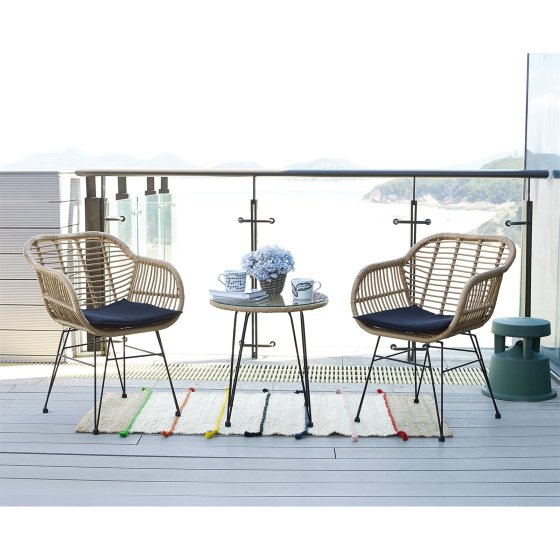 Balkonmöbel Set 3-teilig Rattan Optik mit Tisch und 2 Stühlen 