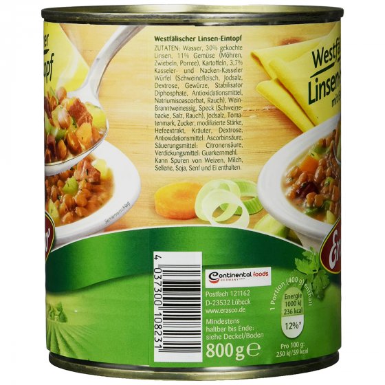 Erasco Westfälischer Linsen Eintopf mit Essig verfeinert 800g 3er Pack 