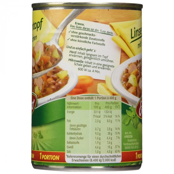 Erasco Linseneintopf mit Würstchen für die ganze Familie 400g 3er Pack 