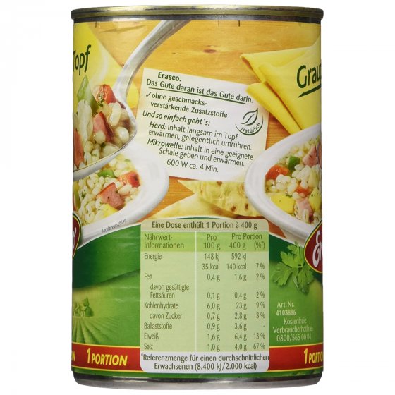 Erasco Graupentopf mit viel Graupen und frischem Gemüse 400g 3er Pack 