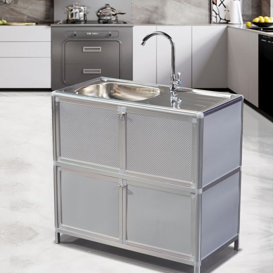 Spüle mit Abtropfläche und Unterschrank für Outdoorküche Silber 