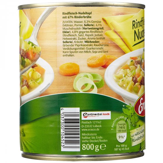 Erasco Rindfleisch Nudeltopf mit natürlicher Rinderbrühe 800g 