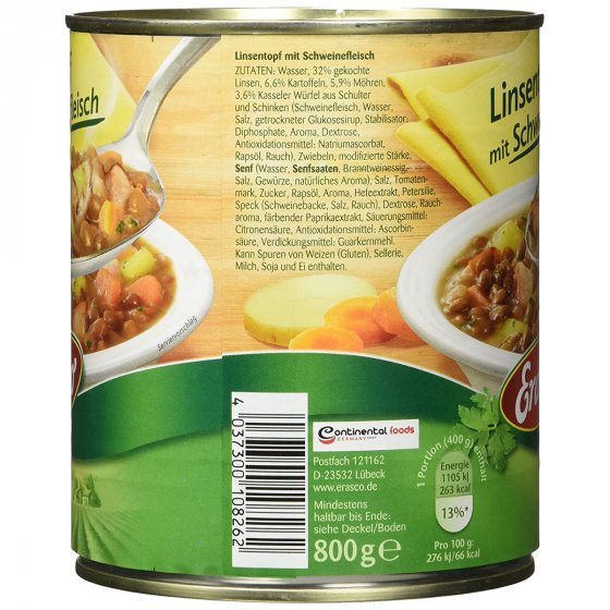 Erasco Linsentopf mit Schweinefleisch deftig und lecker 800g 3er Pack 