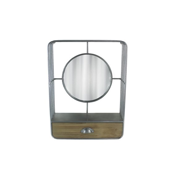 Wandspiegel mit Schublade Industrial Design aus Metall und Holz 