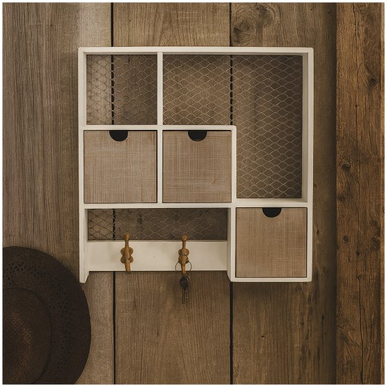 Dekorativer Wandschrank im Shabby Chic Vintage Holzregal mit Schubladen und Haken 