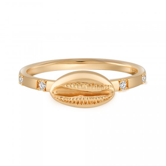 Ring 925 Sterling Silber vergoldet Zirkonia Kauri Muschel 