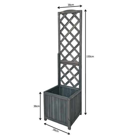 Pflanzkasten mit Rankgitter aus Holz grau Blumenkasten für Terrasse, Balkon und Garten 