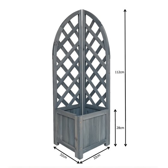 Pflanzkasten mit Rankgitter aus Holz Blaugrau Blumenkasten für Balkon, Terrasse und Garten 
