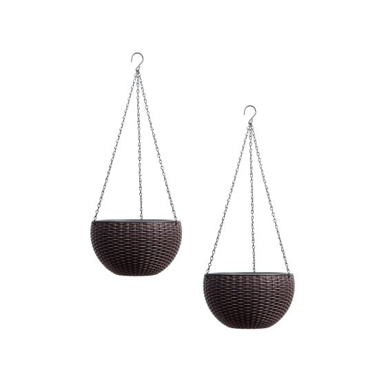 Blumenampel 2er Set Rattanoptik Braun 