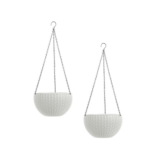 Blumenampel 2er Set Rattanoptik Weiß 