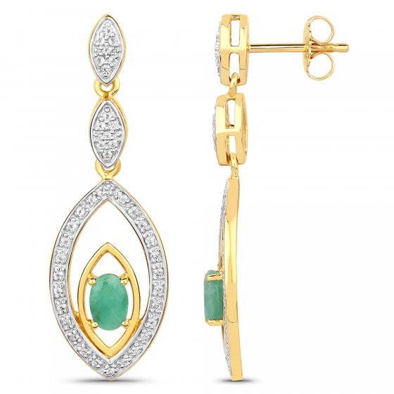 Ohrringe Silber 925 zweifarbig 40mm lang mit 2x Smaragd und 80x Weiß-Topas 