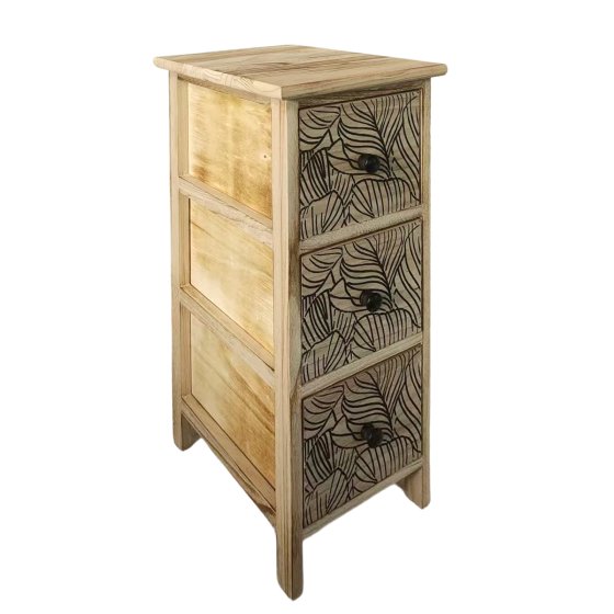 Kommode Melia schmal 3 Schubladen Blätter-Design Artisaneiche-Schwarz 