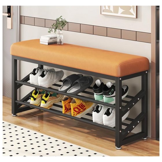 Schuhregal Metall 2 Ebenen mit Sitzkissen Orange 